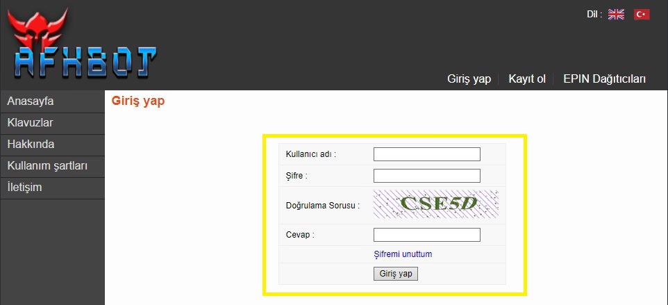 Knight Online bot arayüzü
